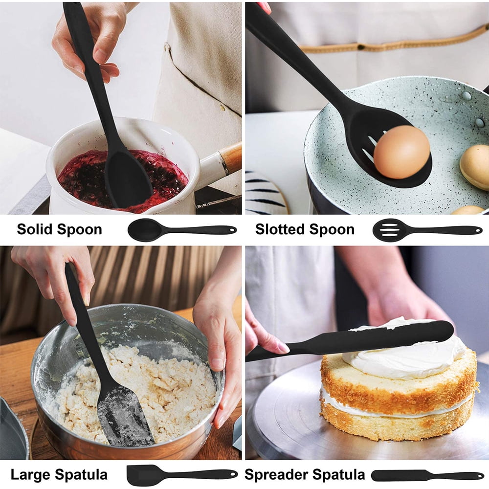 Walchoice 14 Pcs Cooking Utensils Set with Holder, Heat Resistant Silicone Kitchen Cookware Utensils Set, Kitchen Cooking Tools Includes Spatula Spoon Turner Whisk Tong, Dishwasher safe, Red