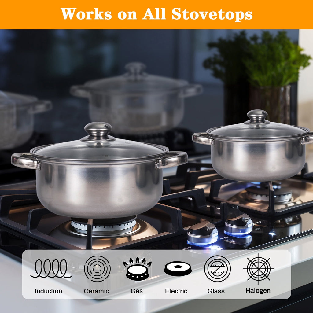 Stainless Steel Pots Sets 10-Piece, Kitchen Cookware Set Saucepan With Glass Lid Stockpot Soup Pot With 2 Ear Handle For Cooking Dishwasher , Silver