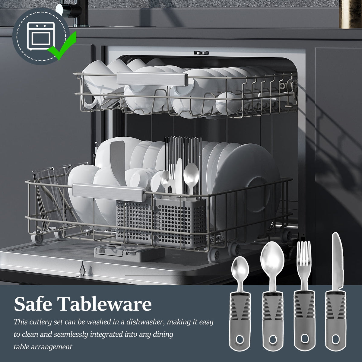 Jetcloudlive 4 Pcs Adaptive Utensils Stainless Steel Built up Utensils for Adults Complete Weighted Silverware Set Nonslip Easy Grip Silverware