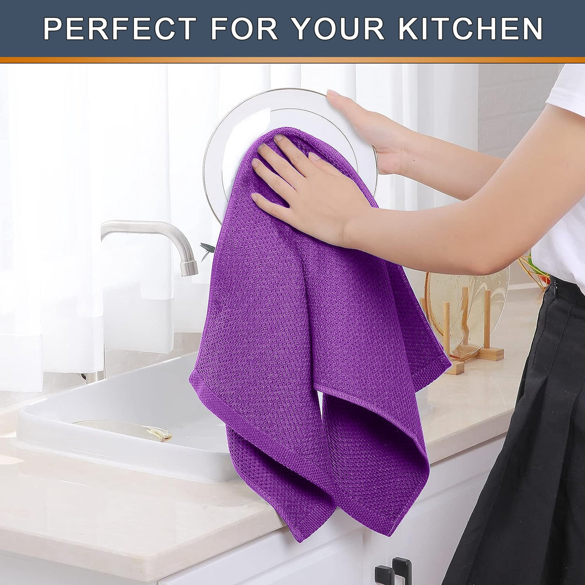 Homieway 6 Pack 100% Cotton Dish Towels, Waffle Weave Dish Cloths for Washing Dishes, Quick Drying Kitchen Dish Towels Rags, 12x12 Inches, Mixed Color