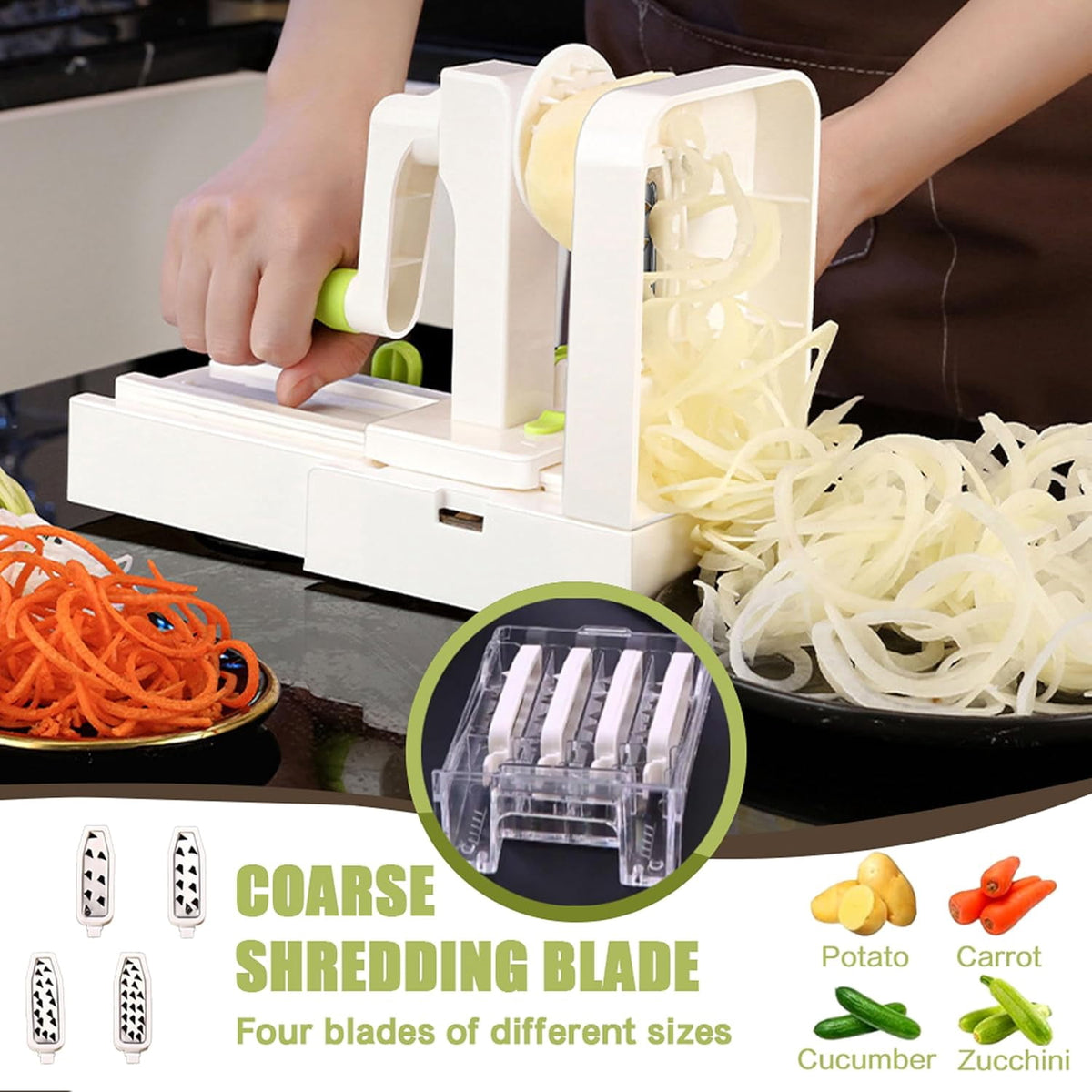 5-Blade Vegetable Spiralizer for Veggie Noodles,Kitchen Slicer with 4 Interchangeable Blades for Carrots, Potatoes, Cucumbers, and Luffa,White