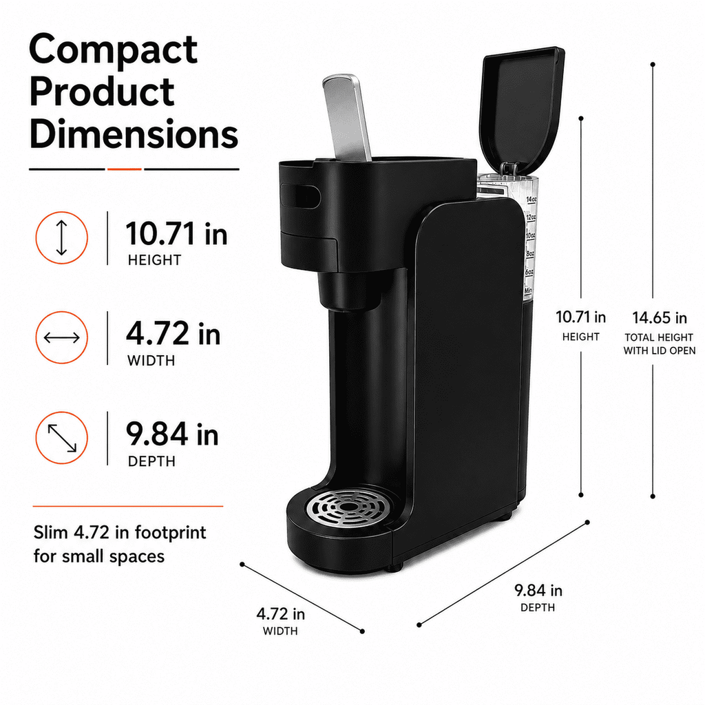 Icreopro Single Serve Coffee Maker, 2-in-1 Pod and Ground Coffee Brewer with Reusable Filter, 14 oz Water Reservoir, Fast Heat-Up, Black