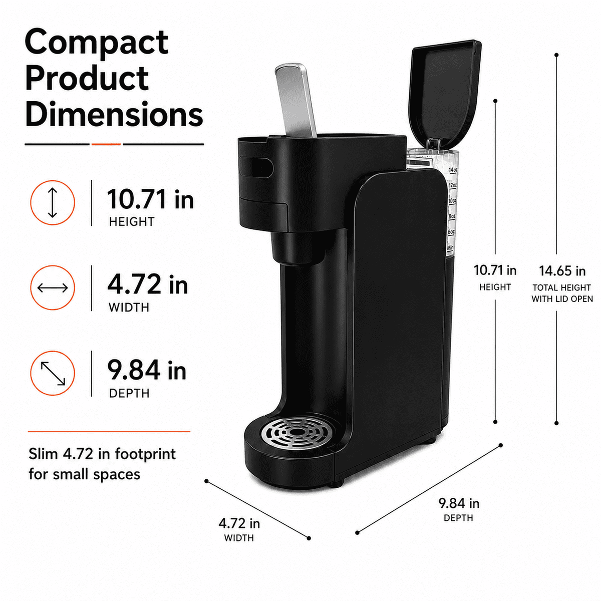 Icreopro Single Serve Coffee Maker, 2-in-1 Pod and Ground Coffee Brewer with Reusable Filter, 14 oz Water Reservoir, Fast Heat-Up, Black