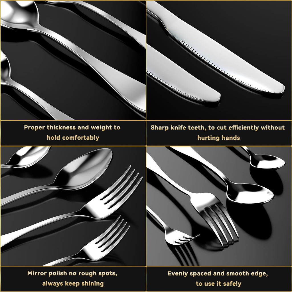 30 Pcs Silverware Set for 6, Kosbon Stainless Steel Flatware Tableware Set, Include Forks Spoons and Knives Set, Mirror Polished Cutlery Utensil Set for Home Restaurant, Dishwasher Safe