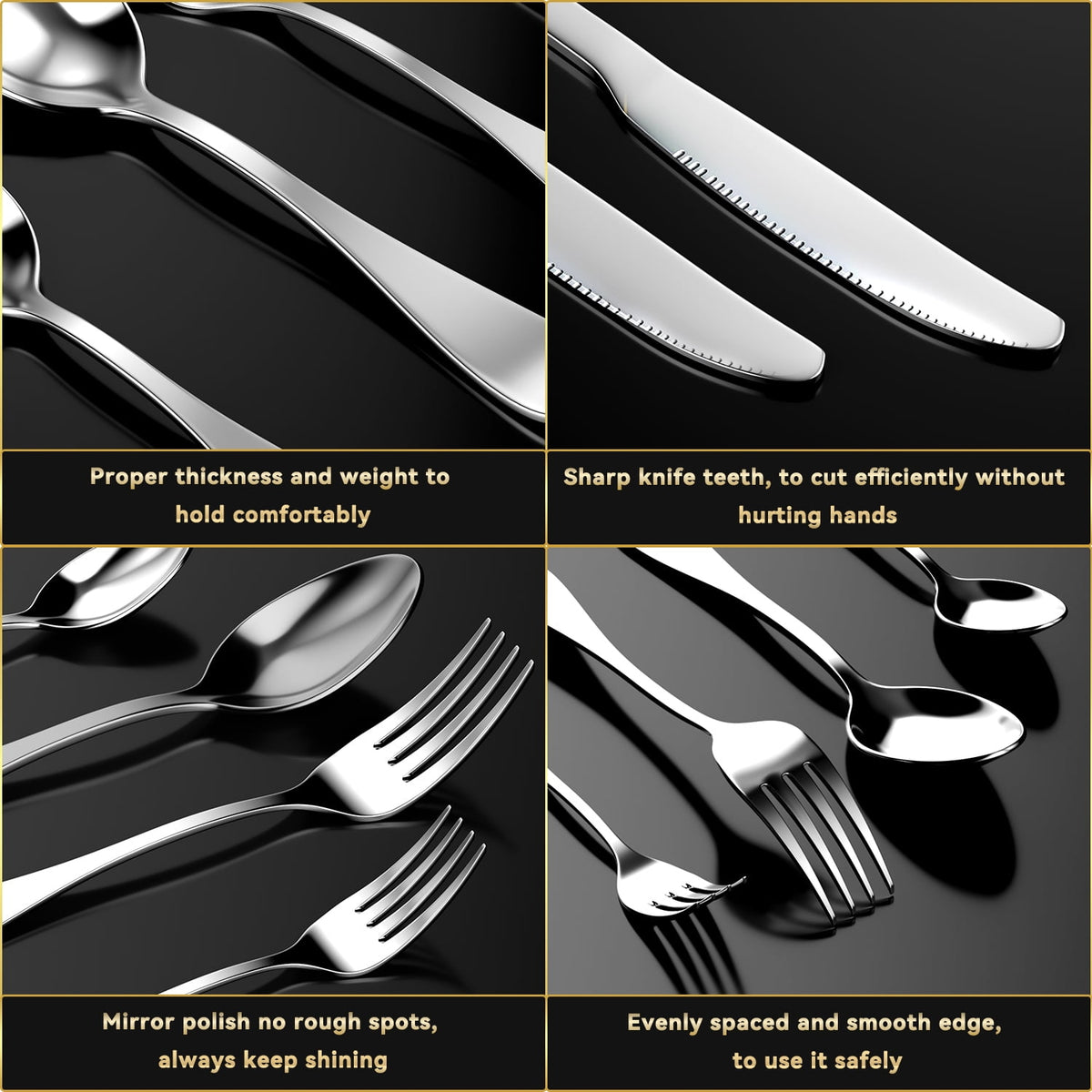 30 Pcs Silverware Set for 6, Kosbon Stainless Steel Flatware Tableware Set, Include Forks Spoons and Knives Set, Mirror Polished Cutlery Utensil Set for Home Restaurant, Dishwasher Safe