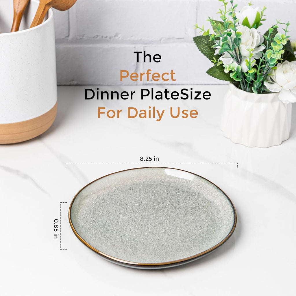 AmorArc Ceramic Plates Set of 6, 8.5 Inch Handmade Reactive Glaze Stoneware Plates set for Dessert, Salad, Appetizer, Dinner, Microwave & Dishwasher Safe, Scratch Resistant-Pearl White