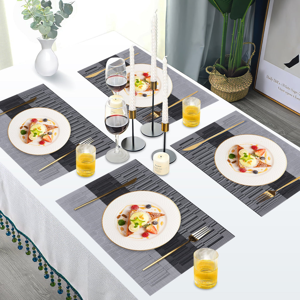 VCVCOO Navy Blue Placemats Set of 4 - Easy Clean Washable PVC Vinyl Placemats - Wipeable Heat Resistant Woven Table Mats for Dining Table - 12x18 inch