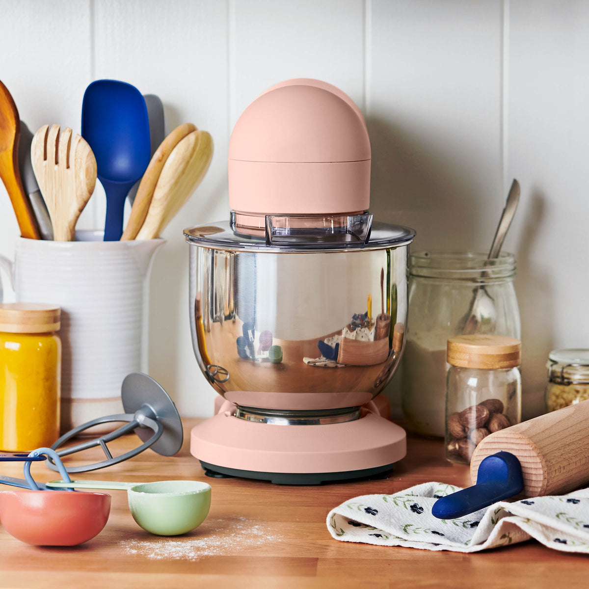 Beautiful 3.5 Qt Stand Mixer with Flat Beater, Dough Hook, Balloon Whisk, Chocolate by Drew Barrymore
