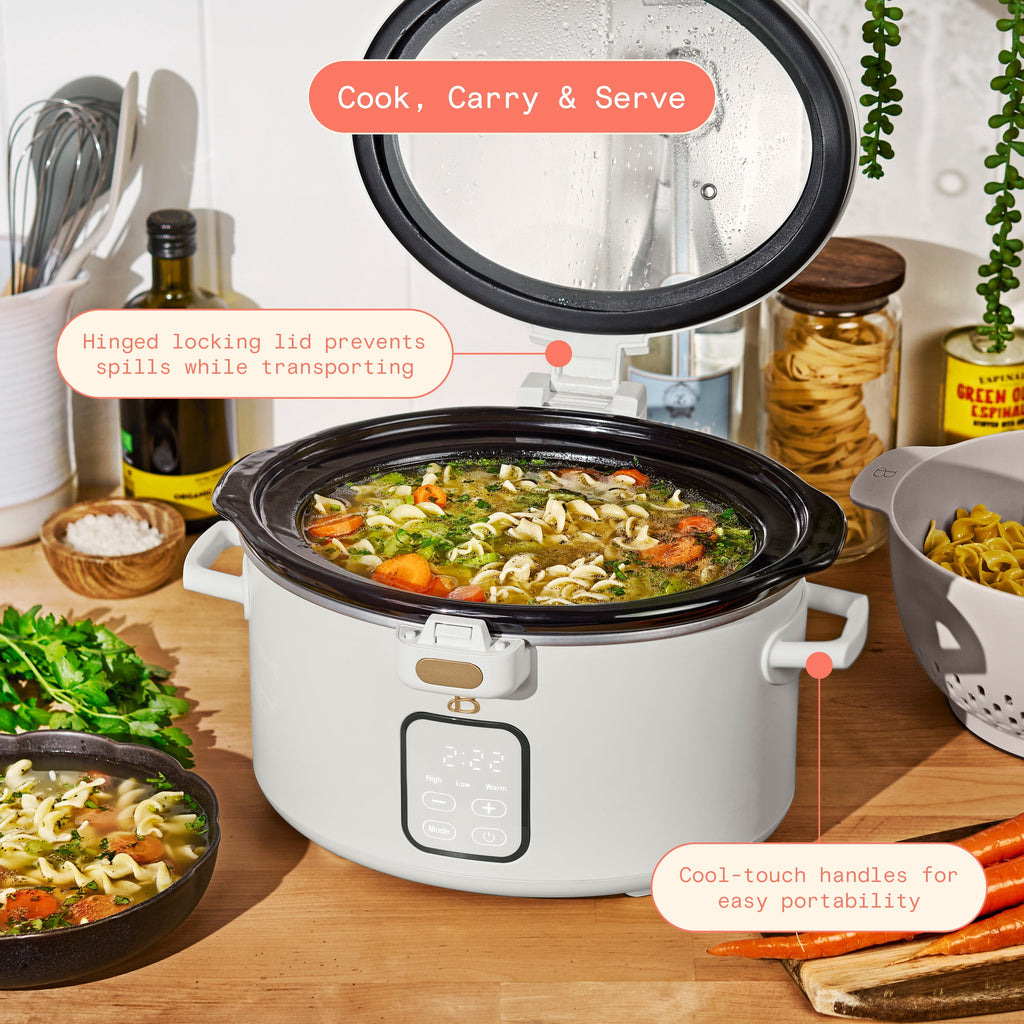 Beautiful 4 Qt Digital Slow Cooker with Hinged Locking Lid, Thyme Green by Drew Barrymore