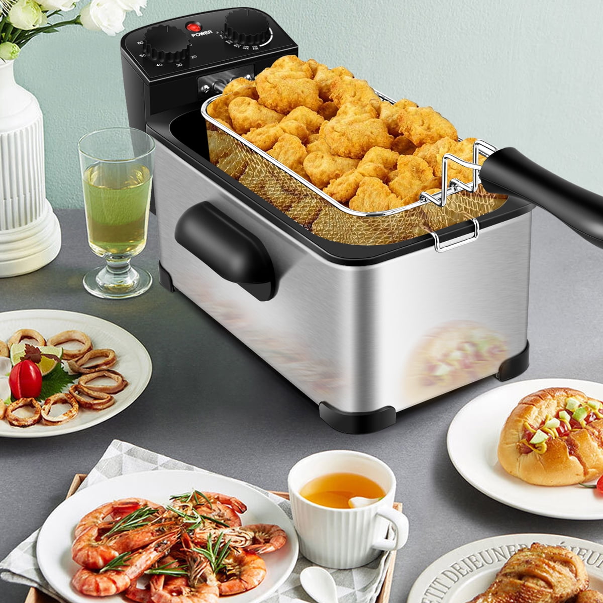 Costway Electric Deep Fryer 3.2 QT/12-Cup Stainless Steel 1700W with Frying Basket Silver