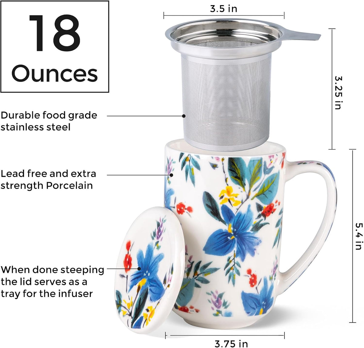 AmorArc Porcelain Tea Mug with Infuser and Lids, 18 Oz Cup Strainer Bag Holder for Loose Leaf Tea, Steeping Coffee Well-wrapped Box House-warming Wedding Birthday Gift, YelloRed