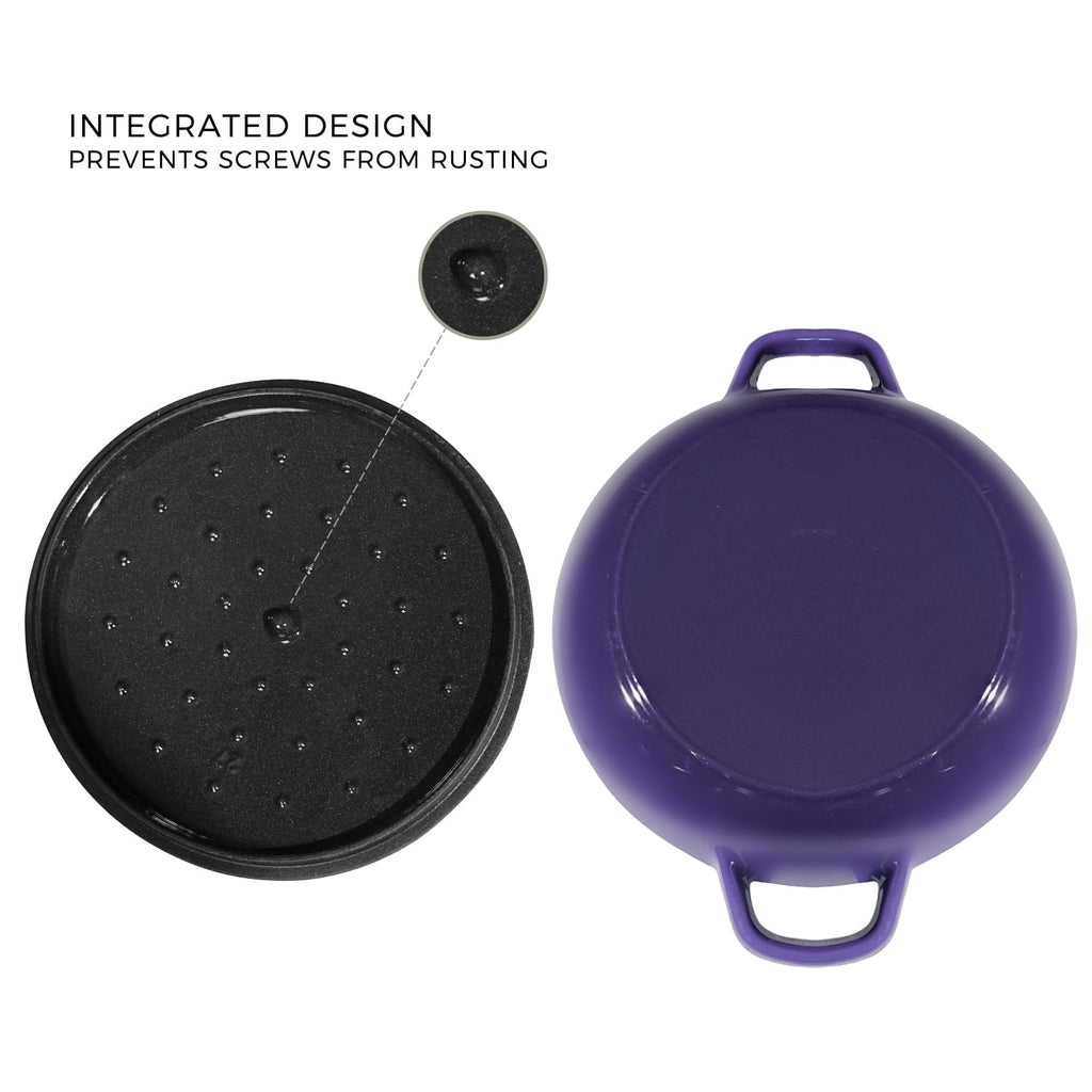 Flavehc Braiser Enameled Cast Iron Braiser 3 qt Braiser Pan with Lid Purple Shallow Cast Iron Casserole Braiser Pan with Handels