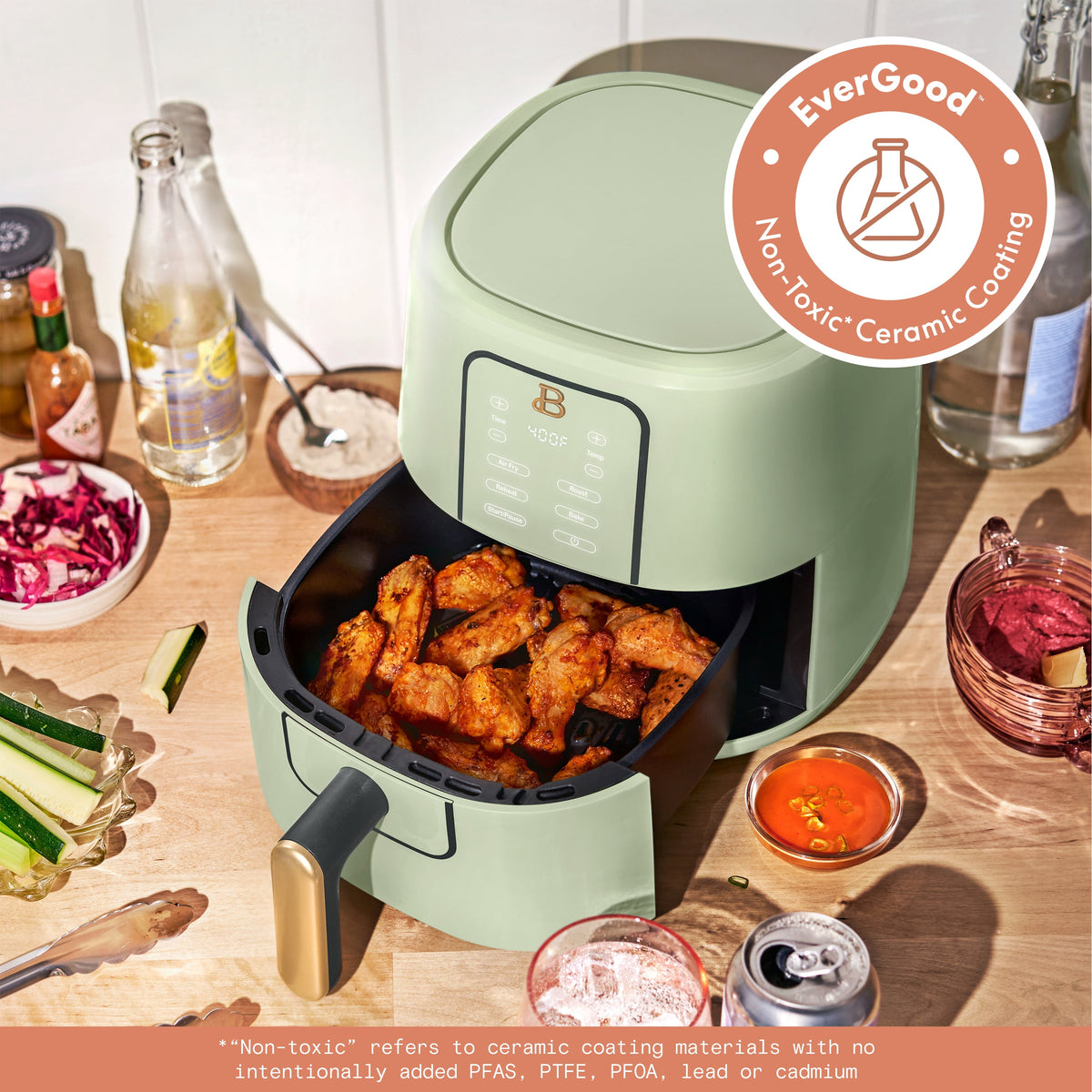 Beautiful 3 Qt Air Fryer with TurboCrisp Technology, EverGood Non-Toxic Ceramic Nonstick Coating, Chocolate by Drew Barrymore