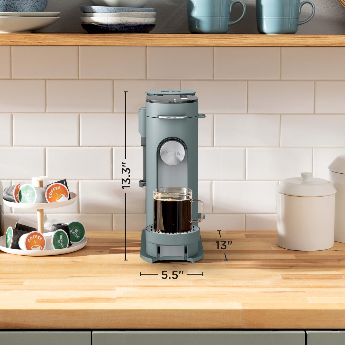 Ninja Pods & Grounds Specialty Single-Serve Coffee Maker, K-Cup Pod Compatible, Built-In Milk Frother, PB051SG, Sage Green