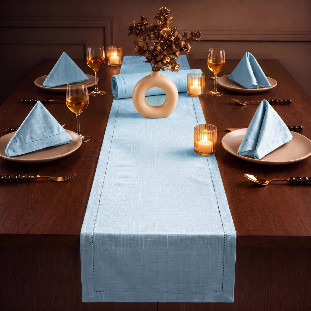 Fingercraft Table Runners, Cotton Dinner Table Centerpiece with Beautiful Premium Lace, Home and Dining Aqua-90