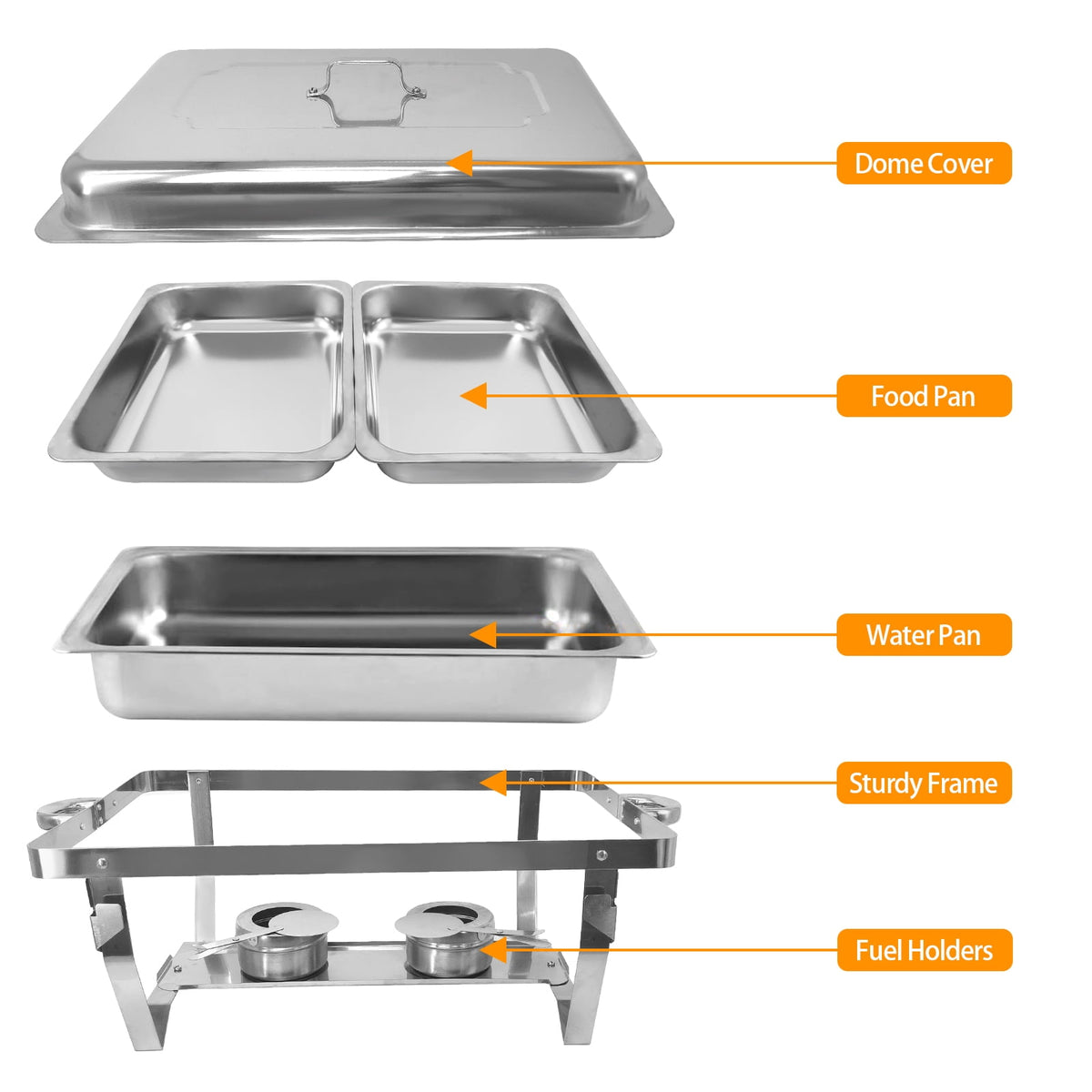Jacgood Chafing Dish Buffet Set 4 Pack 8QT, Stainless Steel 2 Pans Food Warmer Set, Rectangular Buffet Server with Tongs & Spoons for Parties, Catering, Banquets, Events