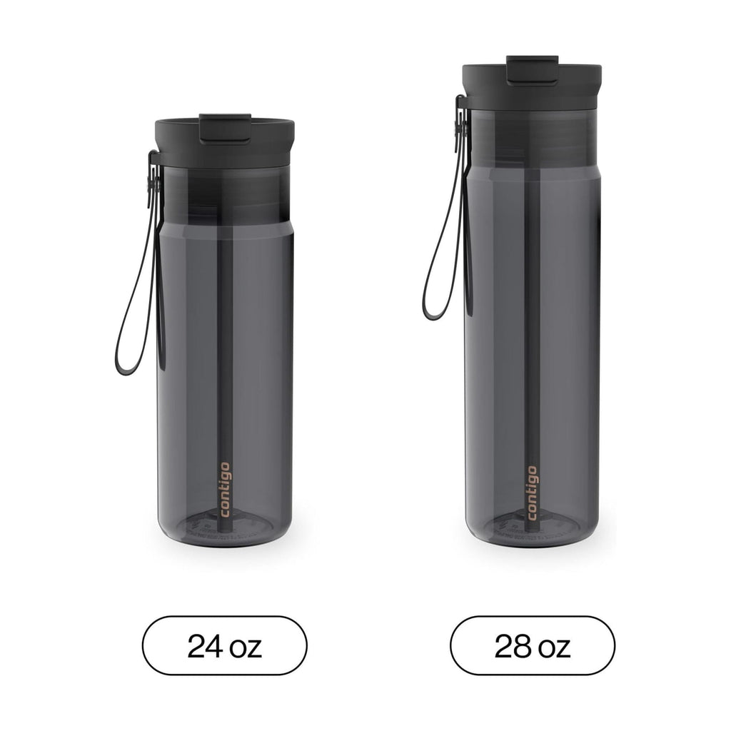 Contigo 24oz DualSip Plastic Water Bottle with Built-In Straw and Drink Opening, Licorice Black/Clear