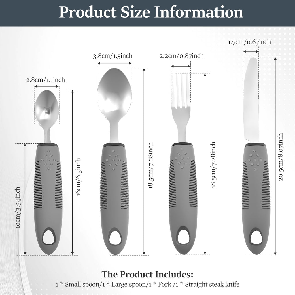 Jetcloudlive 4 Pcs Adaptive Utensils Stainless Steel Built up Utensils for Adults Complete Weighted Silverware Set Nonslip Easy Grip Silverware
