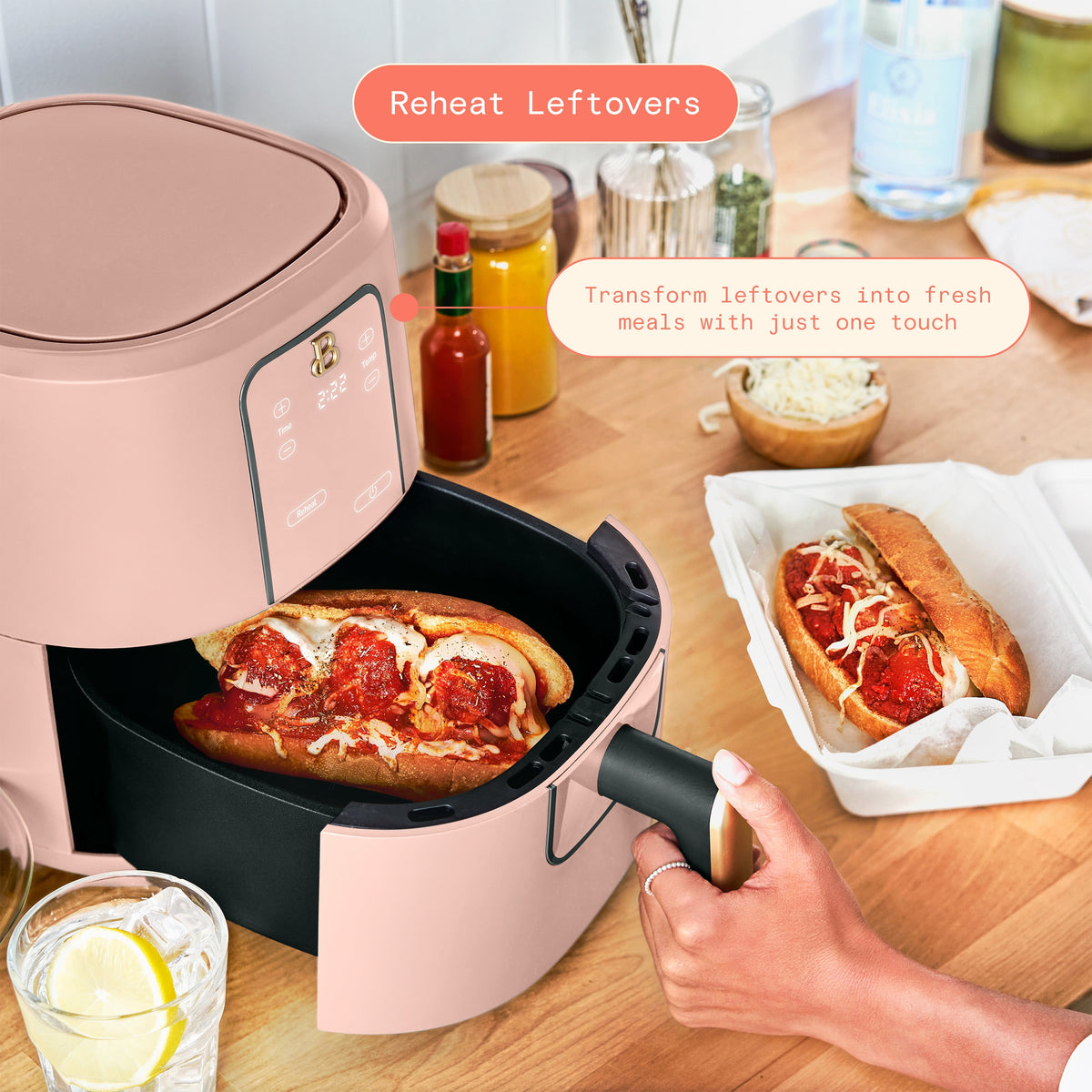Beautiful 3 Qt Air Fryer with TurboCrisp Technology, EverGood Non-Toxic Ceramic Nonstick Coating, Chocolate by Drew Barrymore