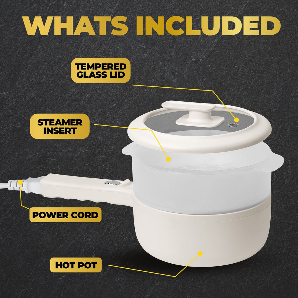 Ceramax Electric Hot Pot 1.5L Nonstick Ceramic Skillet Pan, Electric pot Mini Cooker with Lid, Hot Pot Electric Steamer for Frying Eggs Ramen, Electric Skillet, As Seen on TV
