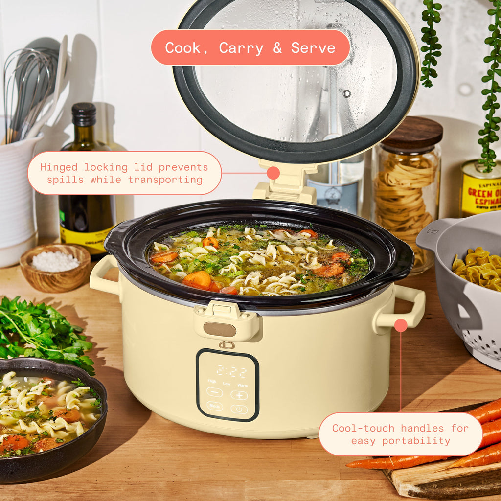 Beautiful 4 Qt Digital Slow Cooker with Hinged Locking Lid, Thyme Green by Drew Barrymore