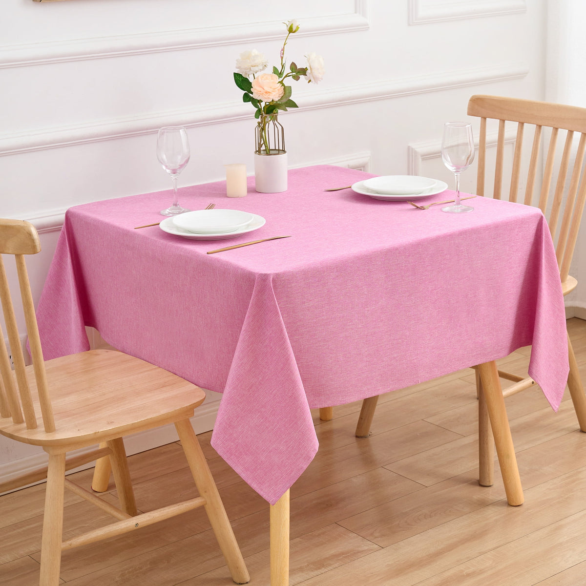 Inosoo Faux Linen Textured Rectangle Tablecloth - 60 x 84 inch Waterproof & Machine Washable Linen-Look Cloth Table Cover, White