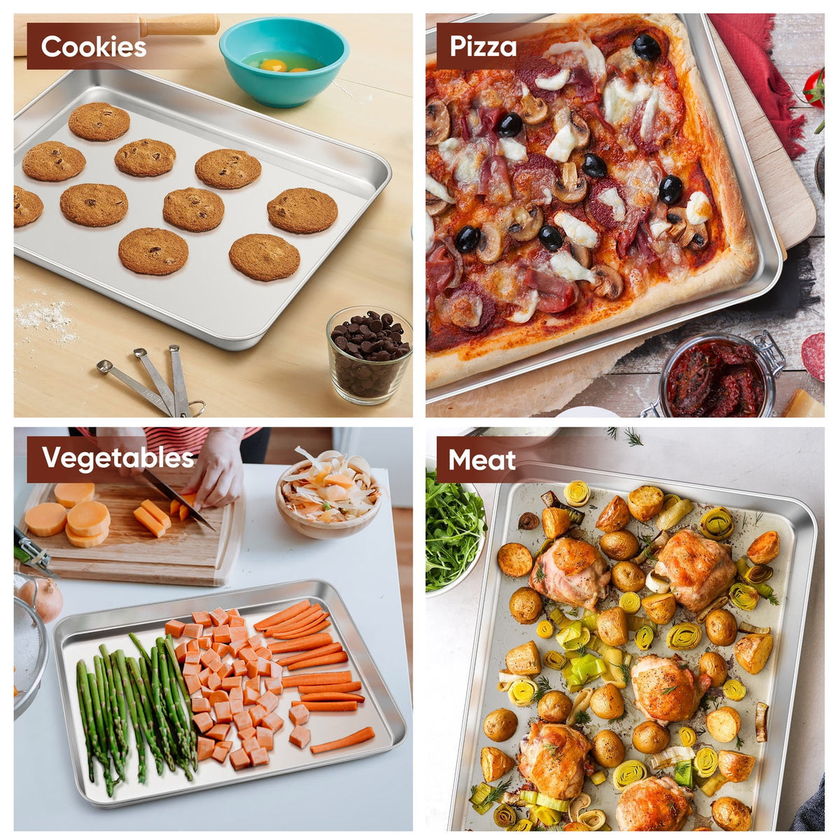 Vesteel 20" x 14" x 1" Extra Large Baking Sheet Set of 2, Heavy Duty Stainless Steel Cookie Sheet Baking Pan for Oven, Non-Stick & Dishwasher Safe