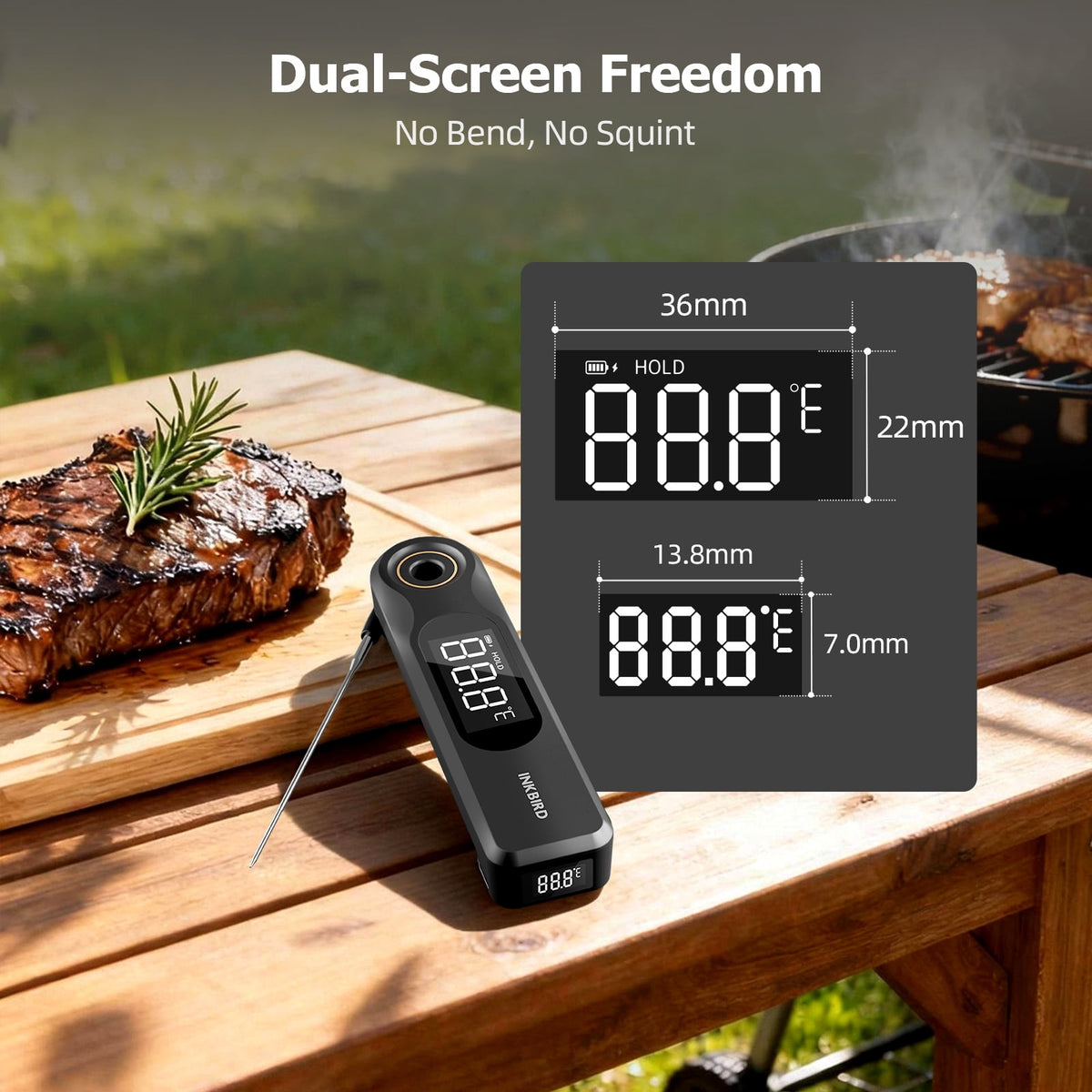 INKBIRD Meat Thermometer with Stainless Steel Probe and LCD Display, Foldable Probe Instant Read Waterproof Digital Food Thermometer , -58°F to 572°F
