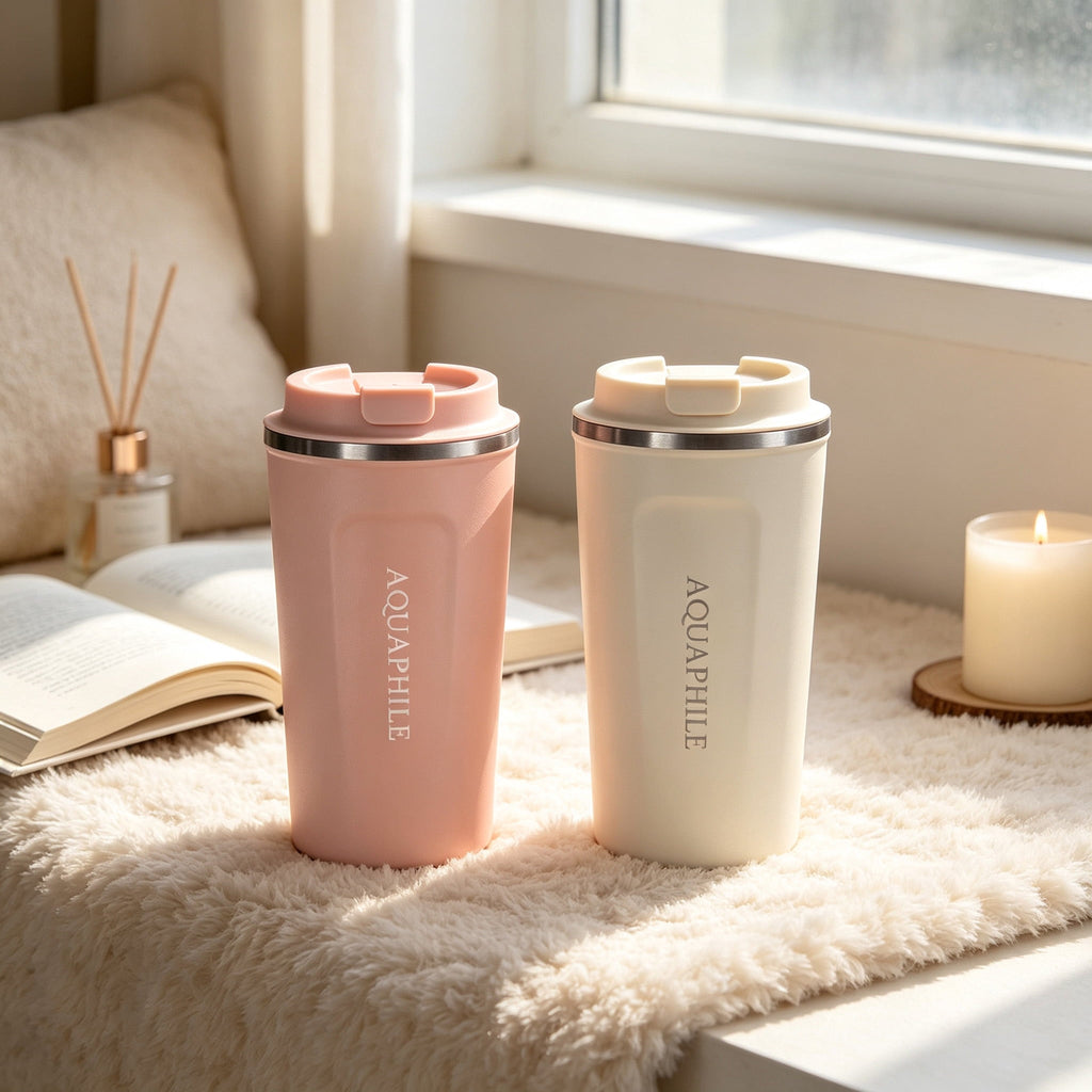 Aquaphile 17oz Coffee Mug to Go Stainless Steel Thermos Double Wall Insulated Coffee Cup Reusable Travel Mug with Leak proof Lid, White