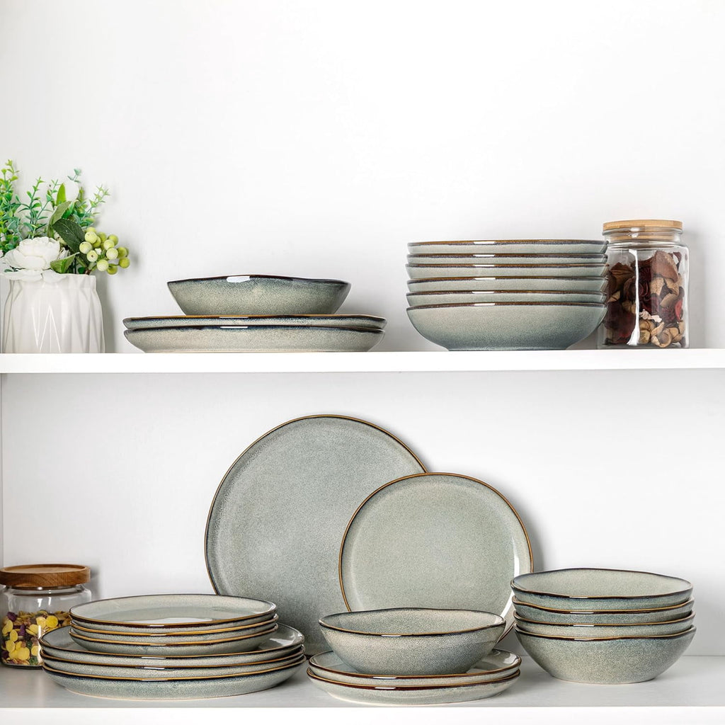 AmorArc Ceramic Plates Set of 6, 8.5 Inch Handmade Reactive Glaze Stoneware Plates set for Dessert, Salad, Appetizer, Dinner, Microwave & Dishwasher Safe, Scratch Resistant-Pearl White