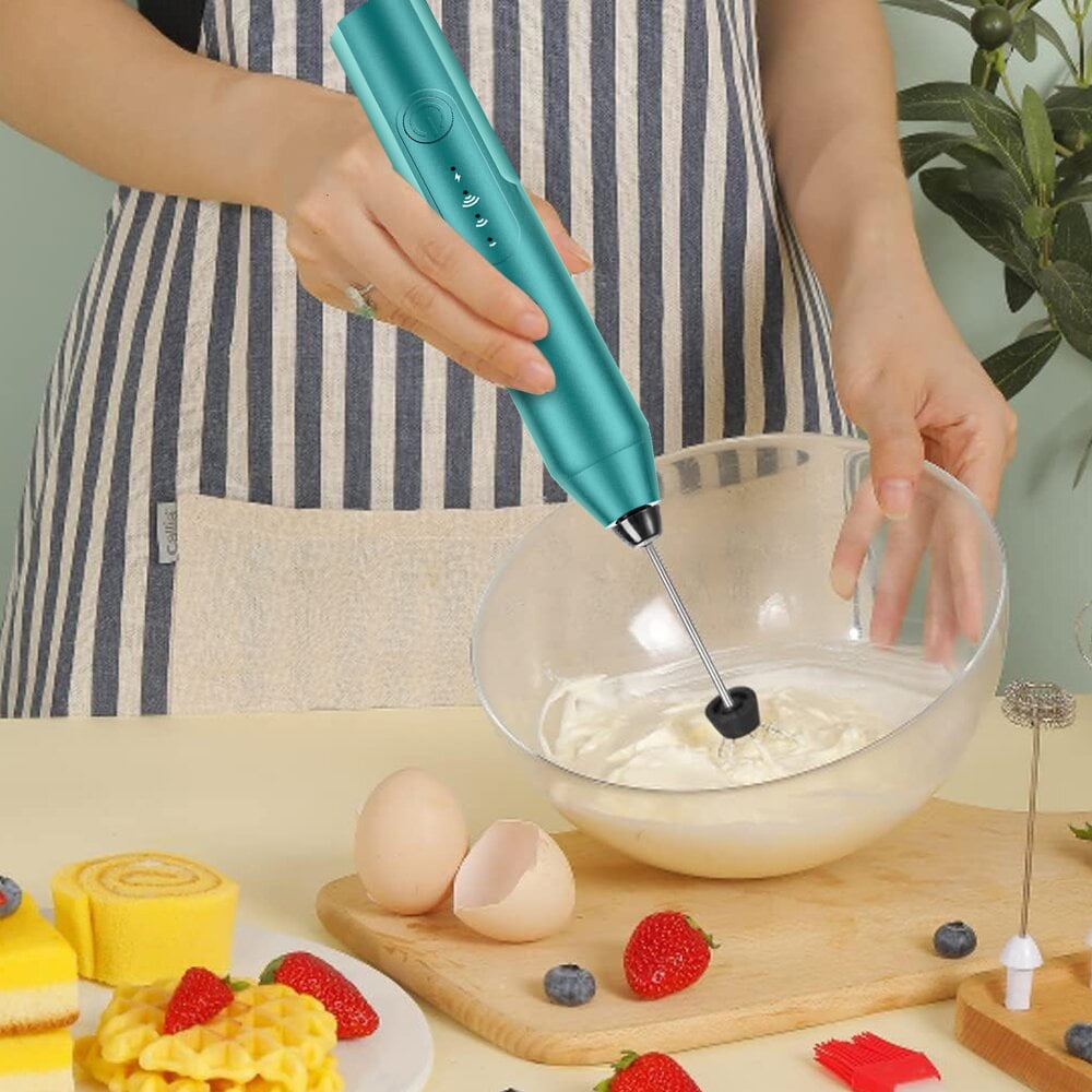 Milk Frother Wand Drink Mixer - Handheld Milk Frother Electric Whisk - Easy-Clean Stainless Steel Frother Wand & Mini Blender - Electric Coffee Frother for Milk Coffee Lattes