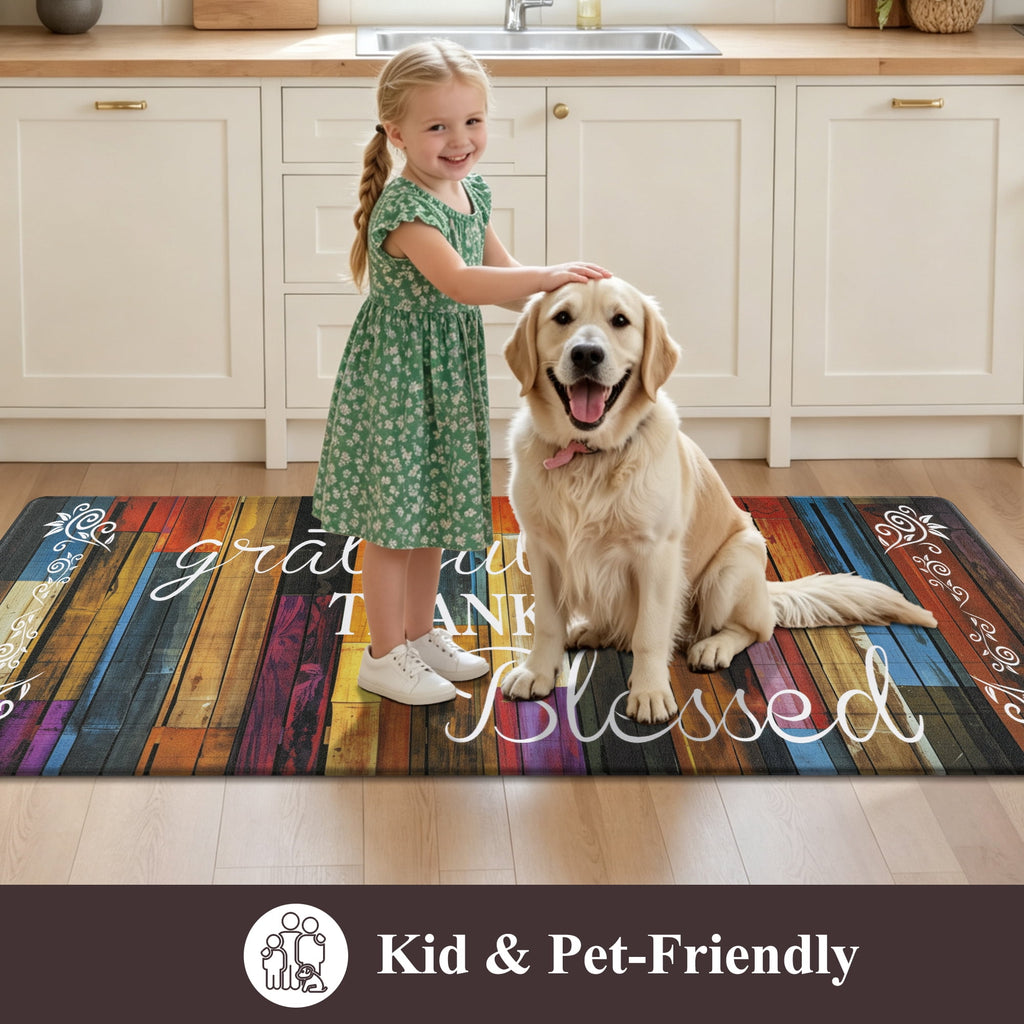 MeyJey Farmhouse Kitchen Rug Set of 2, Non-Slip Anti-Fatigue Waterproof Cushioned Mat for Kitchen, Dining & Laundry Room, 18"x30"+18"x48" Teal/Brown