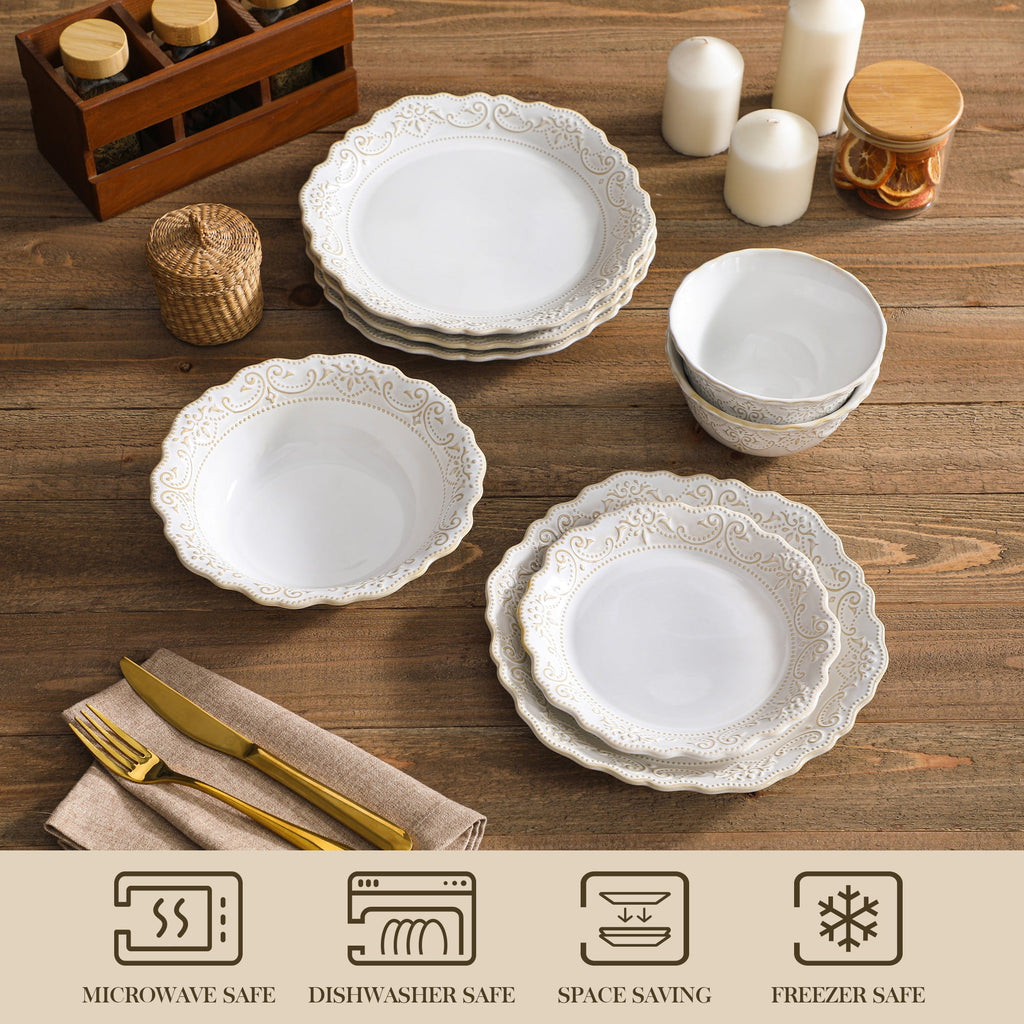vancasso 16 pcs Dinnerware Sets, Plates and Bowls Set for 4, Stoneware Dinner Set, Blue