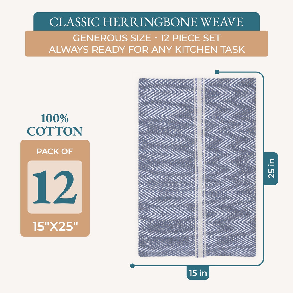 Kitchen Towels Set - 100% Pure Cotton Super Absorbent Hand Towel, Grey Tea Towels, Soft & Durable, Pack of 12 – 15”x25”, Grey Stripe