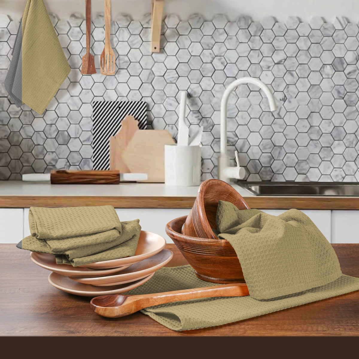 Twiny Threads Waffle Kitchen Towel 16"x26" Set of 4 - Brown