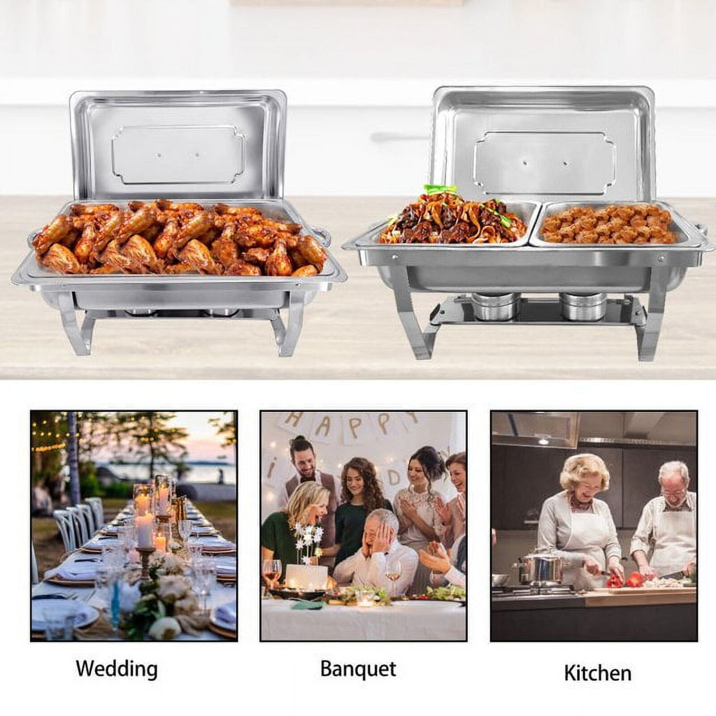 Jacgood Chafing Dish Buffet Set 4 Pack 8QT Full Pan Stainless Steel Food Warmer Chafer Complete Set with Water Pan, Chafing Fuel Holder for Home Party, Buffets, Wedding, Banquet, Catering Events