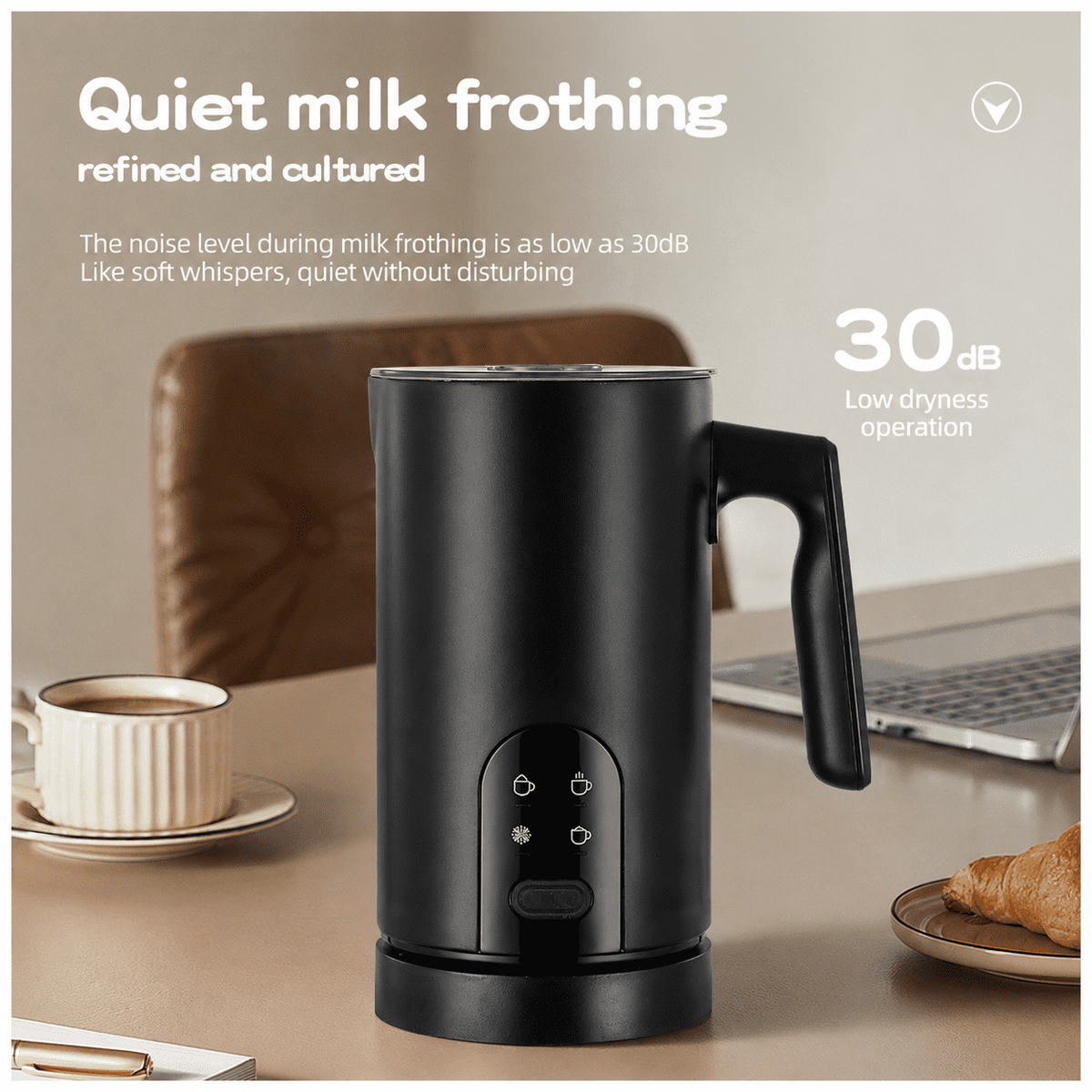 Large Capacity Milk Frother: 4-in-1 Electric Milk Steamer, Hot & Cold Foam Maker, Helpful Stainless Steel for Latte - Black