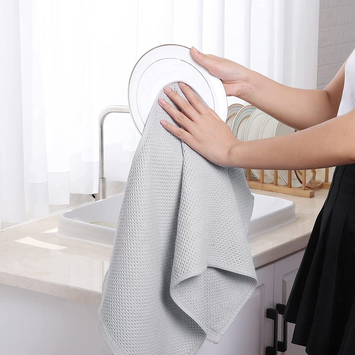 Homieway 6 Pack 100% Cotton Dish Towels, Waffle Weave Dish Cloths for Washing Dishes, Quick Drying Kitchen Dish Towels Rags, 12x12 Inches, Mixed Color