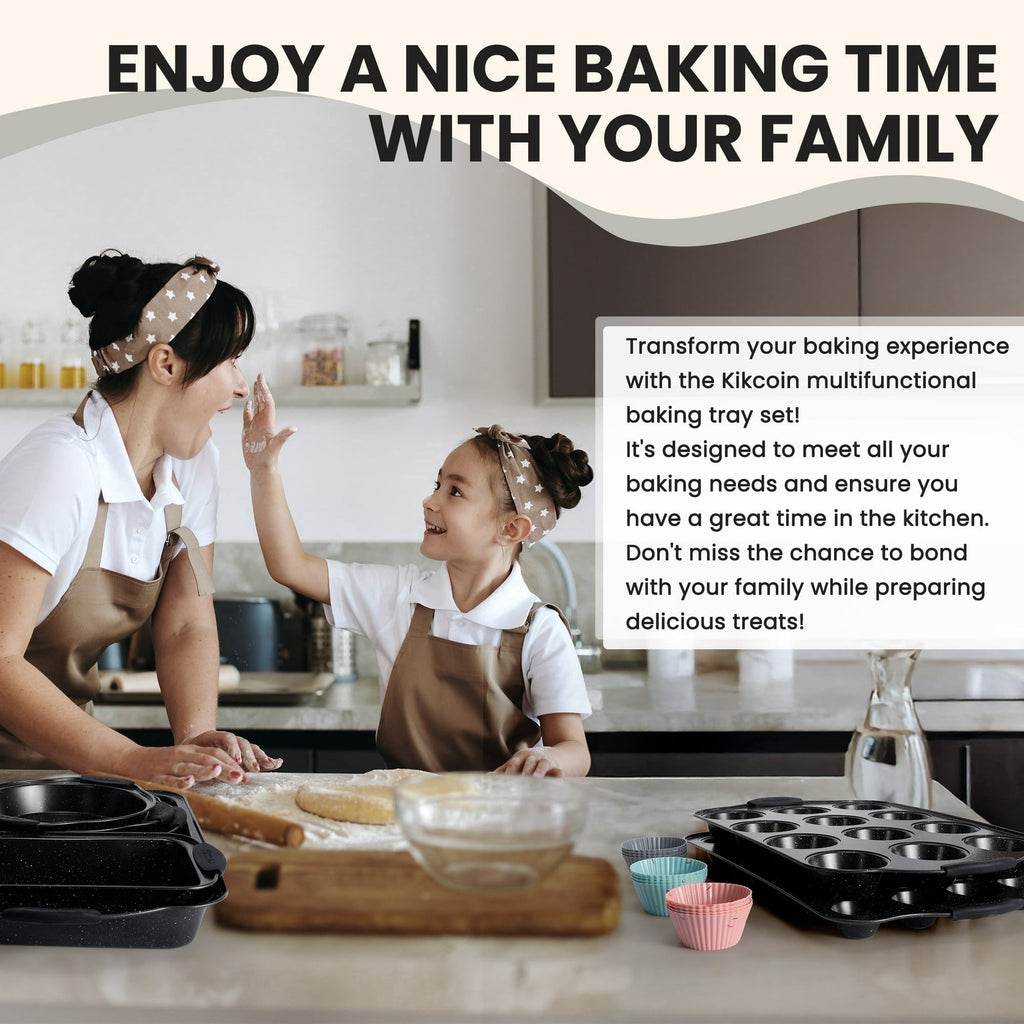Kikcoin Bakeware Set, 21-Piece Baking Pans Set Kitchen Carbon Steel Baking Sheet Pans with Silicone Handles, Cookie Sheets Nonstick(Beige)