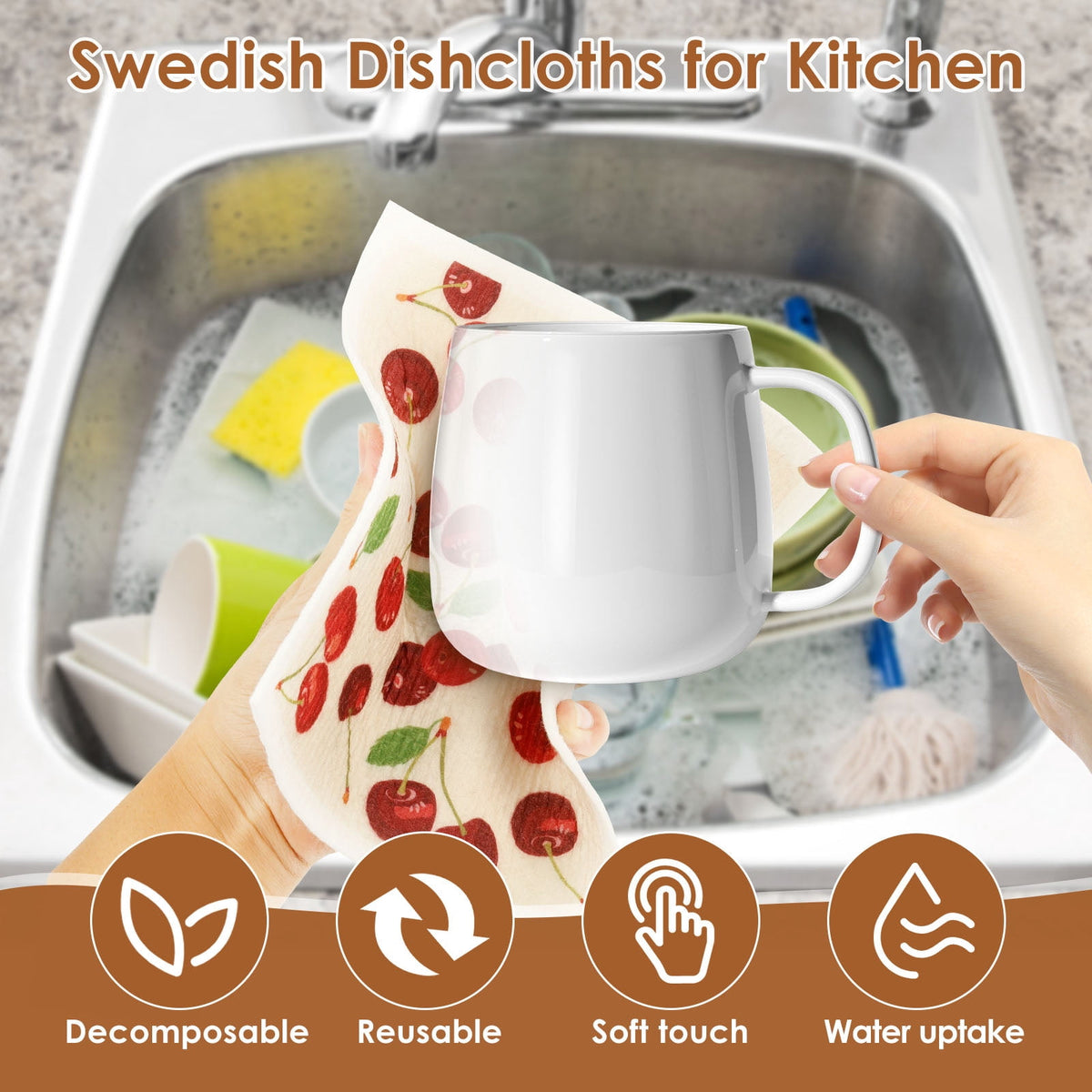 Xiyztok Kitchen Swedish Dishcloth 10 Pack Reusable Paper Towel Non Scratch Swedish Kitchen Towel Absorbent for Wiping Countertop Glass Ceramic