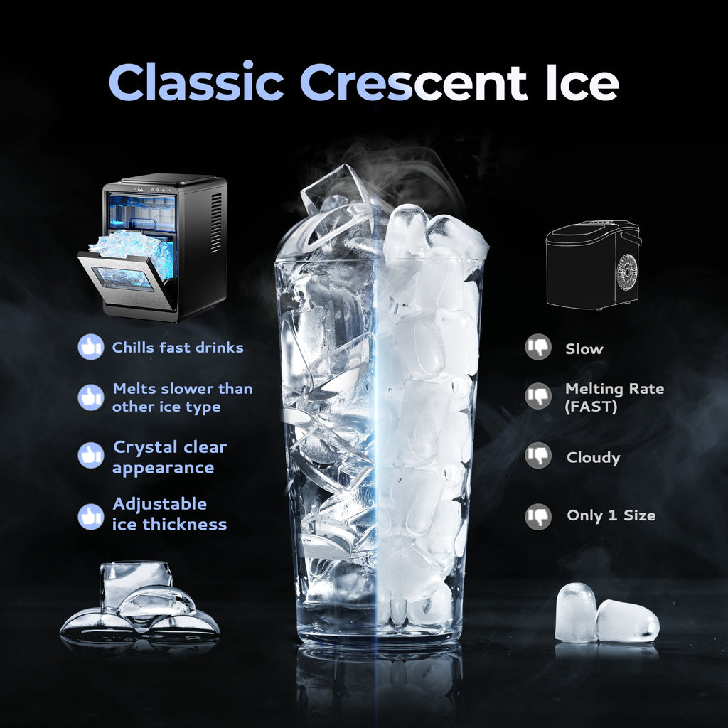 Simzlife Countertop Crescent Ice Maker, 35.9 Lbs/24H, 16 Ice Cubes in 12 Minutes, Deep Cleaning Timer Ice Machine