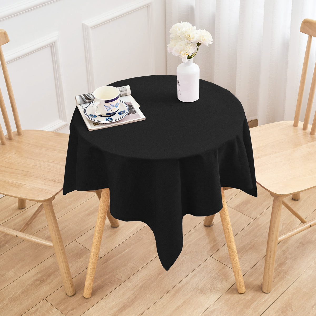 Inosoo Faux Linen Textured Rectangle Tablecloth - 60 x 84 inch Waterproof & Machine Washable Linen-Look Cloth Table Cover, White
