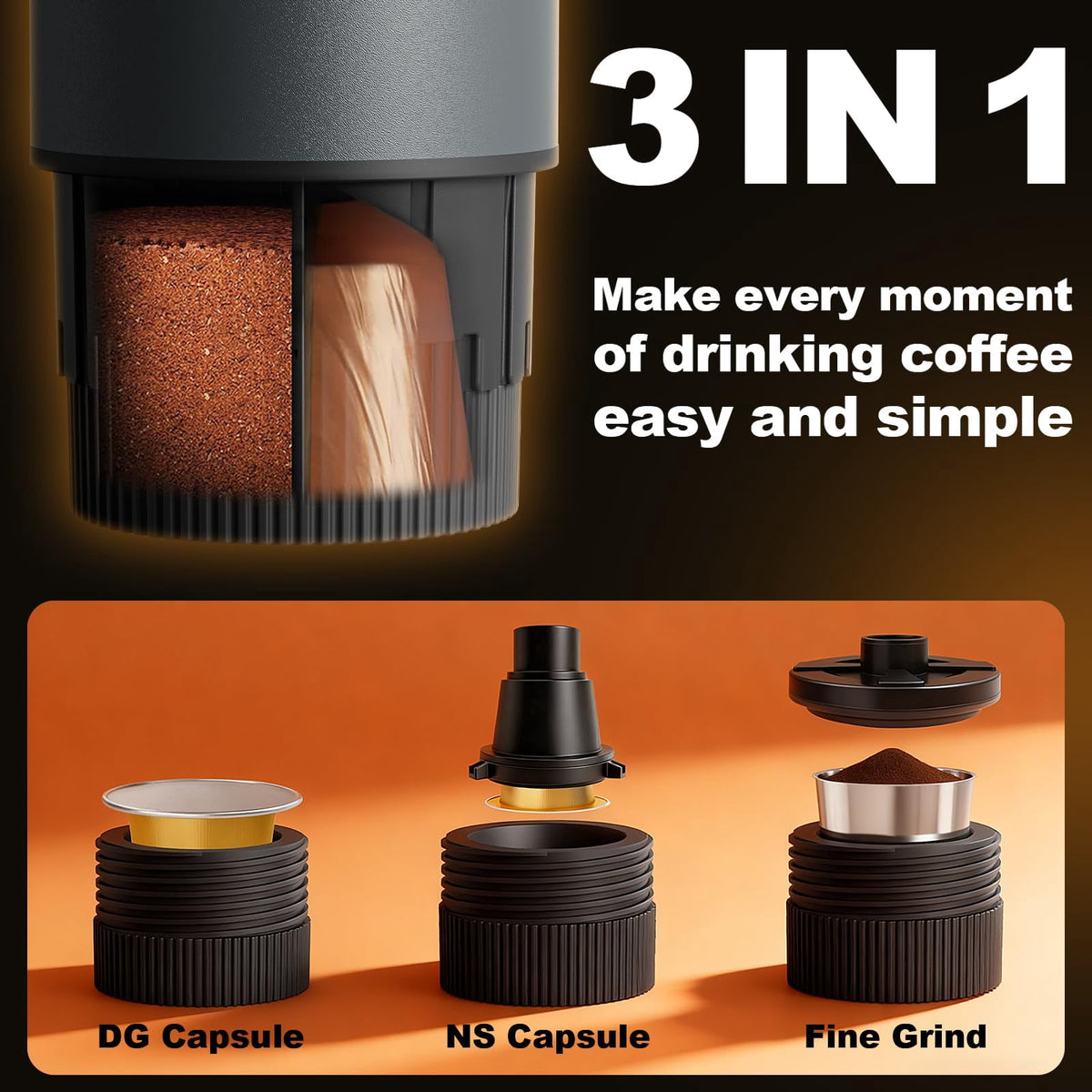 GVODE Portable Espresso Machine, Self-Heating 3-in-1 Portable Coffee Maker, 20 Bar Electric Travel Espresso Maker for Capsules & Ground Coffee, Green