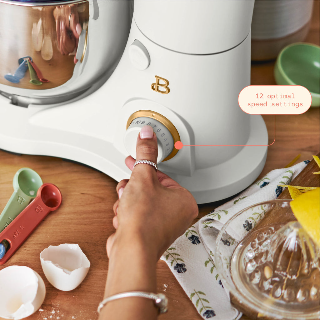 Beautiful 3.5 Qt Stand Mixer with Flat Beater, Dough Hook, Balloon Whisk, Chocolate by Drew Barrymore