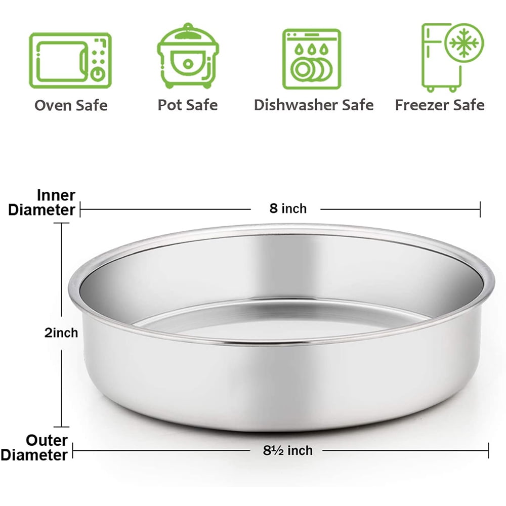 8 inch Cake Pan Set of 3, VeSteel Stainless Steel Round Layer Cake Baking Pans, Non-Toxic & Healthy, Mirror Finish & Dishwasher Safe