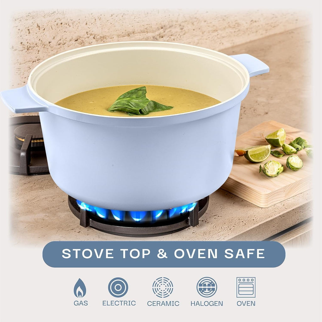Gotham Steel Ceramic Hammered 5 Qt Lightweight Dutch Oven Pot with Lid & Holders, Oven Safe & Even Heat Retaining Dutch Oven for Bread Baking Sourdough, Soup, 70% Lighter than Cast Iron, Navy