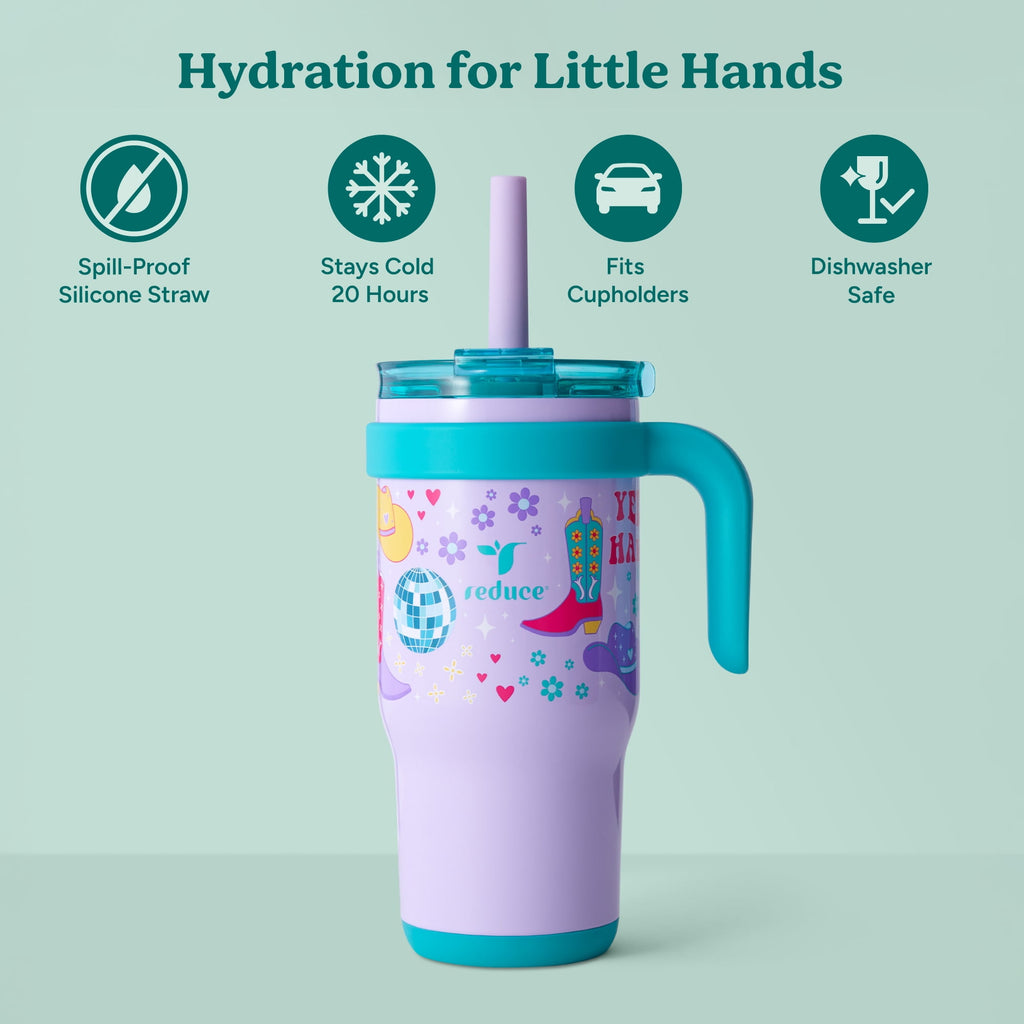 Reduce Coldee Kids Insulated Tumbler with Straw, 18oz Stainless Steel Spill-Proof Cup with Handle, Smiles