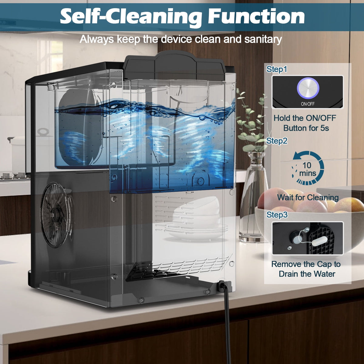 Costway 56 lbs/24 H Pepple Chewable Countertop Ice Maker with Self-Cleaning System