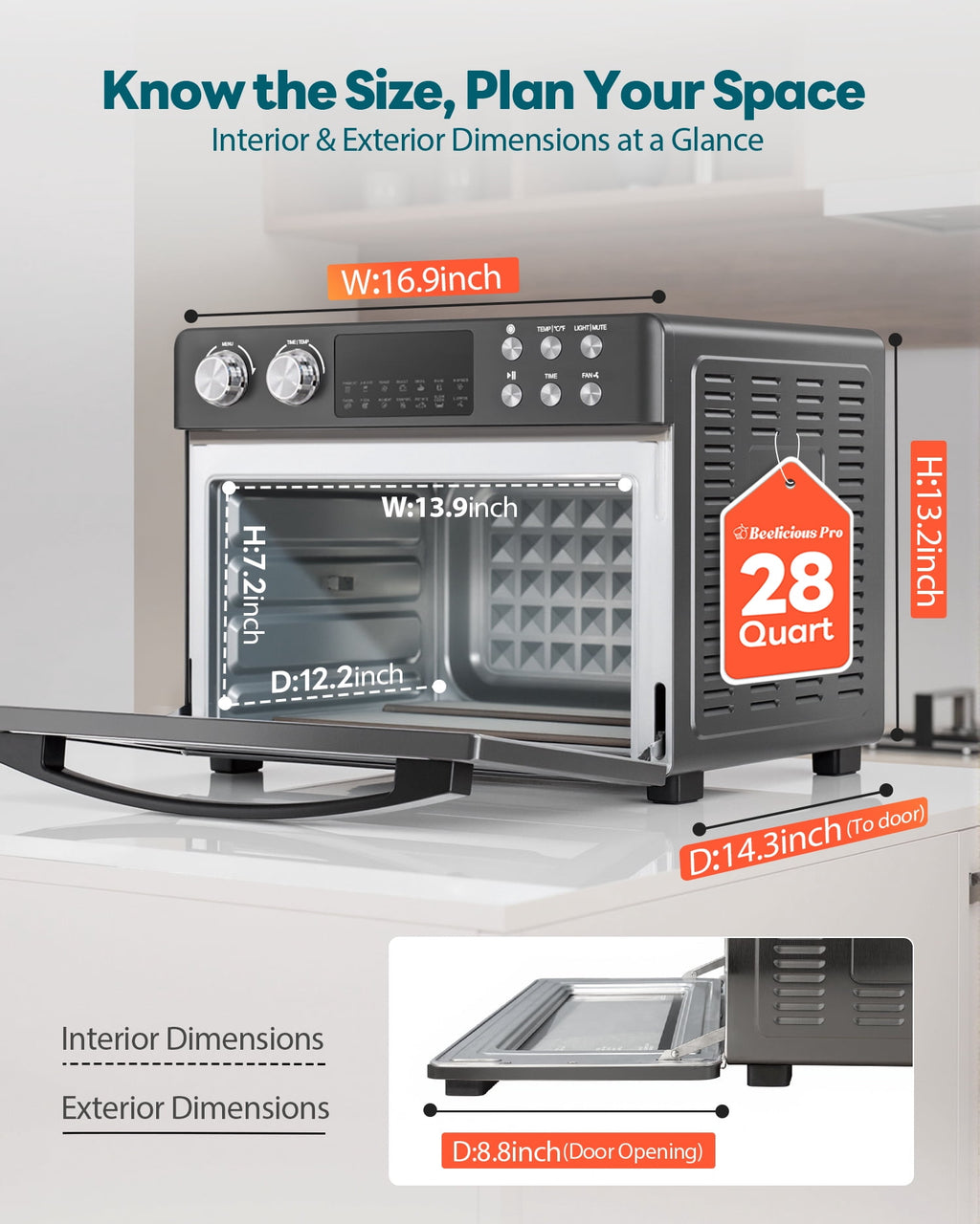Air Fryer Toaster Oven Combo, 28Quart 12-in-1 Extra Large Countertop Convection Oven with LED Display, Toast, Roast, Bake, Reheat, Broil & Steam , 7 Accessories+Recipe, Stainless Steel