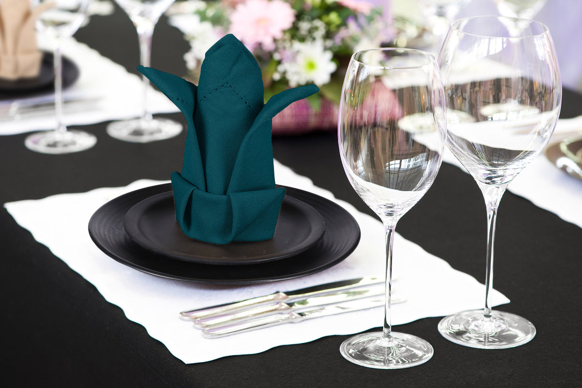Twiny Threads Set of 4 Hemstitch Reusable Cloth Dinner Napkins - Navy